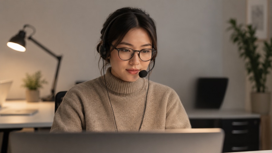 Woman with a headset on a call